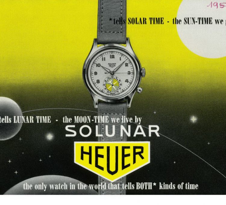 إعلان لإحدى ساعات Heuer في عام ١٩٥٠. (TAG Heuer)