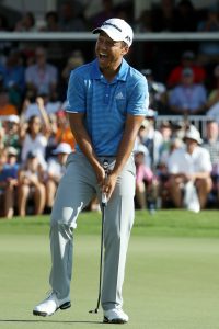 ATLANTA, GA - SEPTEMBER 24: Xander Schauffele of the United States reacts as he wins during the final round of the TOUR Championship at East Lake Golf Club on September 24, 2017 in Atlanta, Georgia. (Photo by Sam Greenwood/Getty Images)